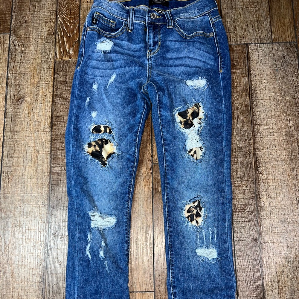 Women leopard patch jeans